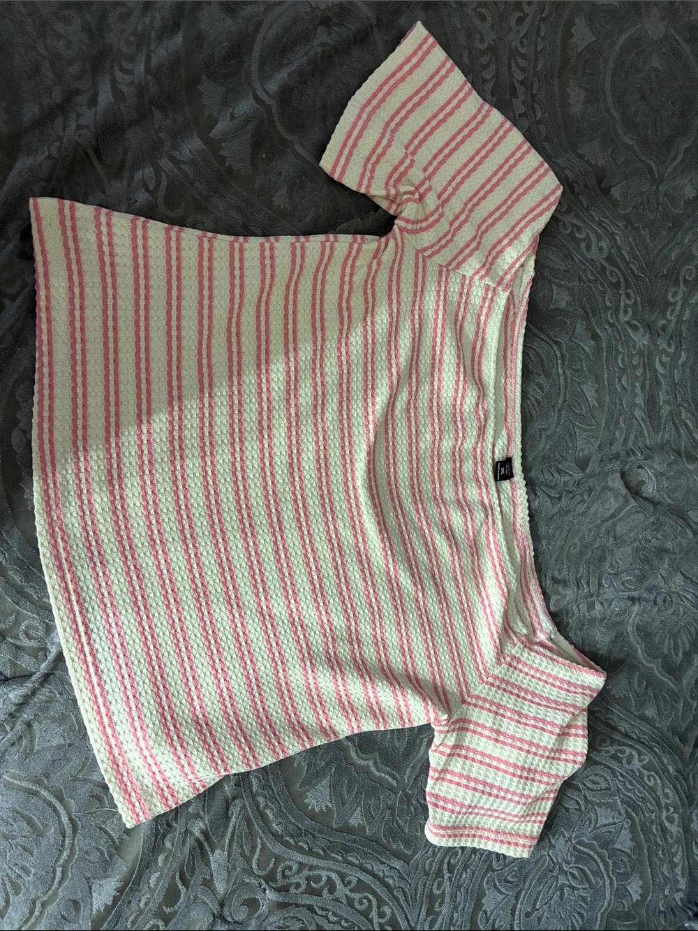 SHEIN Pink and White Striped Short Sleeve Knit Top
